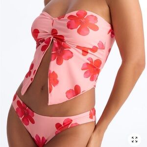 Pink Floral Strapless Tankini Swim Set